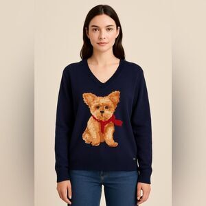 Jones New York Women's Dog Scarf Layered-Look V-Neck Sweater NWT size XL